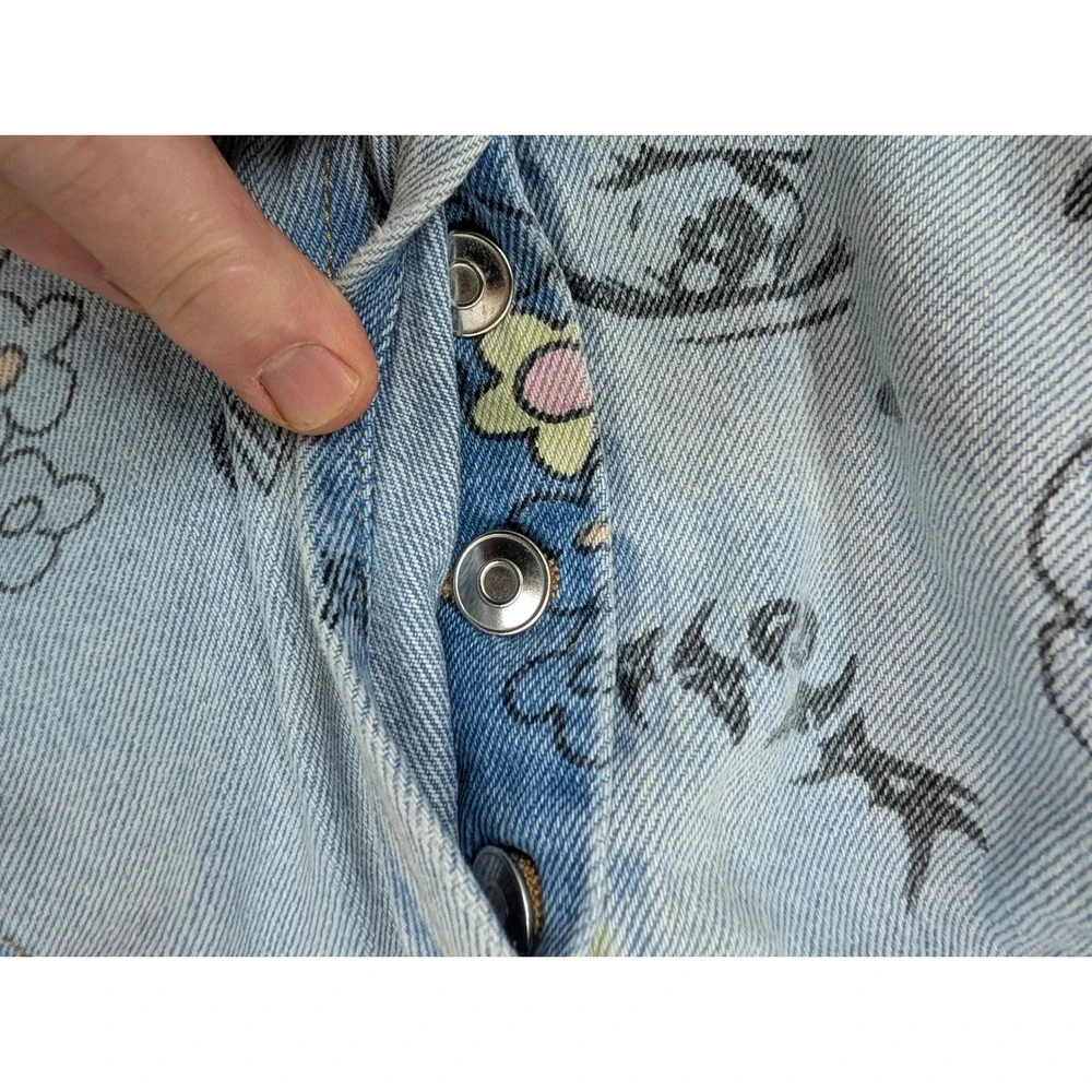 Y2K Wild Fable Denim Shorts Womens Sz 12 Graffiti Doodle Distressed Blue Cotton